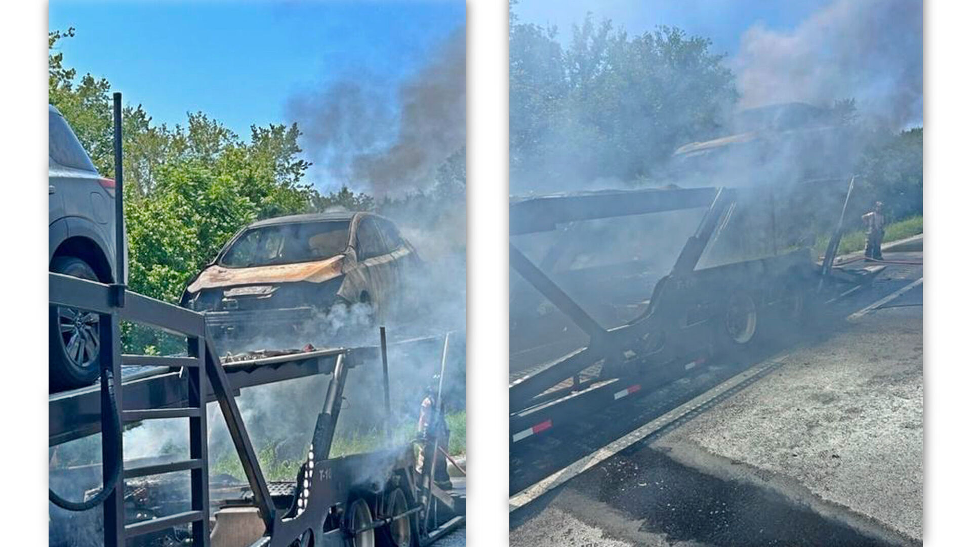 UPDATE: Multiple fire departments needed to extinguish car transport fire in Marion Co.